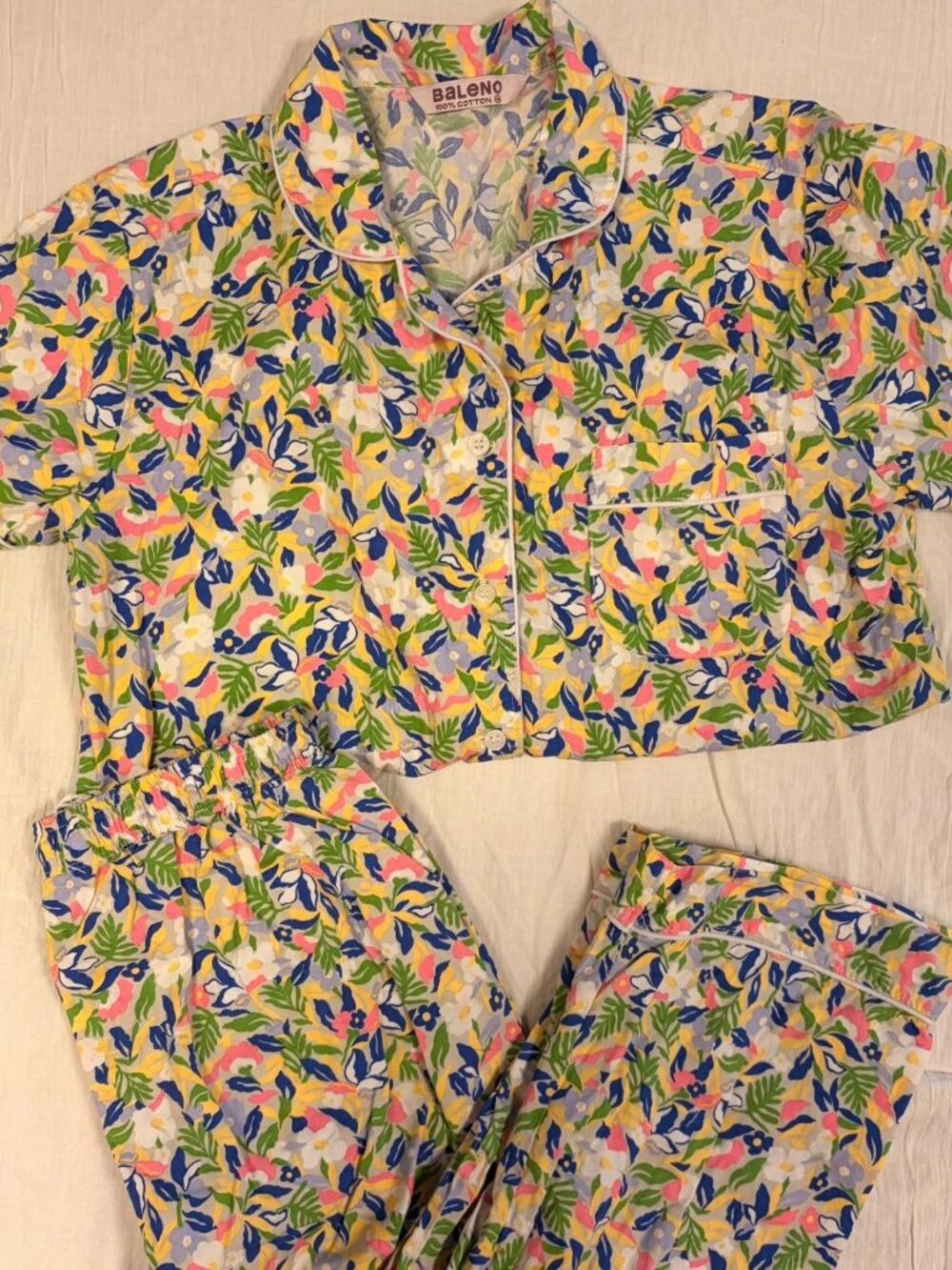 Baleno Pajama Set Women M Floral Cotton Button Down Short Sleeve